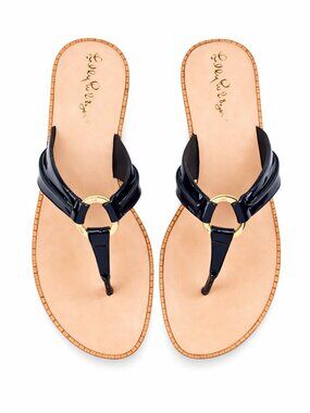 Lilly Pulitzer Leather McKim Thong Slide Sandals | True Navy | Size 7